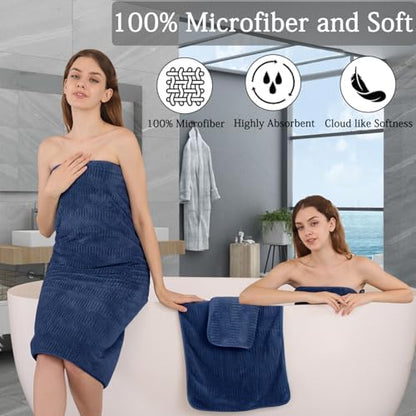 8 Piece Bath Towel Set-2 Oversized Bath Sheets(35"x70"),2 Hand Towels,4 Washcloths-Extra Large Microfiber Towel Sets,Less Lint Highly Absorbent & Quick Dry Bath Towels for Bathroom Gym Pool,Navy