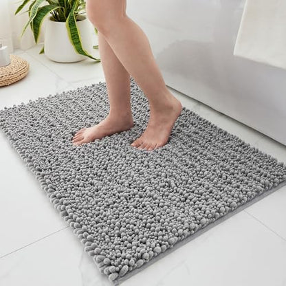 Disolla Small Bath Mat 17x24 Inch - Chenille Grey Bathroom Rug, Extra Soft Absorbent Plush Shaggy Bathmat, Non-Slip Machine Washable Floor Mat for Shower, Tub and Sink