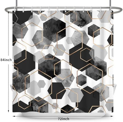 deFouliao Grey Shower Curtain Modern Abstract Geometric Grid Bathroom Curtain Sets for Bathtub Home Art Decor, Waterproof Fabric Washable with Hooks, 72x84 Inch
