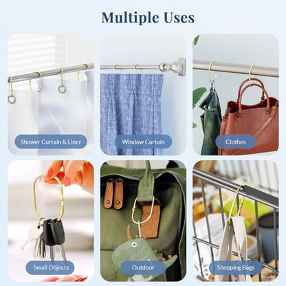 Bathway Shower Curtain Rings Gold Shower Curtain Hooks Anti-Drop Shower Rings for Curtain, Metal Shower Curtain Rings Rust Proof, Shower Hooks for Shower Curtain Rod, 12 Pcs Gold Curtain Rings