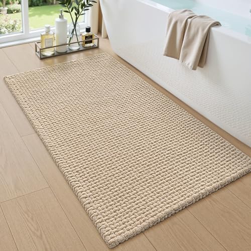 DEXI Chenille Bath Mat 43x24, Soft Absorbent Bathroom Rugs, Beige