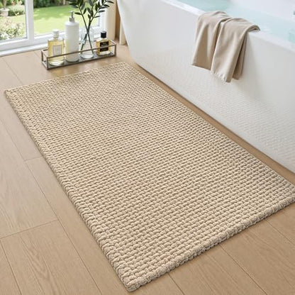 DEXI Chenille Bath Mat 43x24, Soft Absorbent Bathroom Rugs, Beige