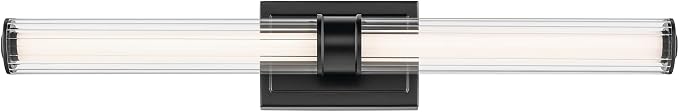 Kichler Laurene LED Bath Bar Light, Black | Linear vanity light with clear fluted glass for bathroom mirrors (31" x 5"), 55197BKLED