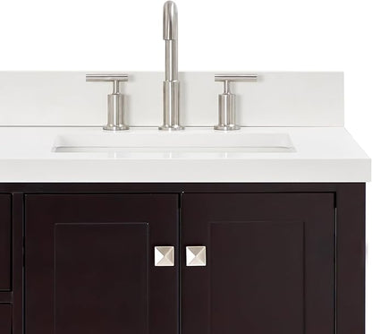ARIEL Cambridge 66-inch Bathroom Vanity with Sink,Solid Wood, 1.5-inch Pure White Quartz Countertop, Double Rectangular Porcelain Sink, 4 Soft Closing Doors, 6 Dovetail Drawers, Espresso
