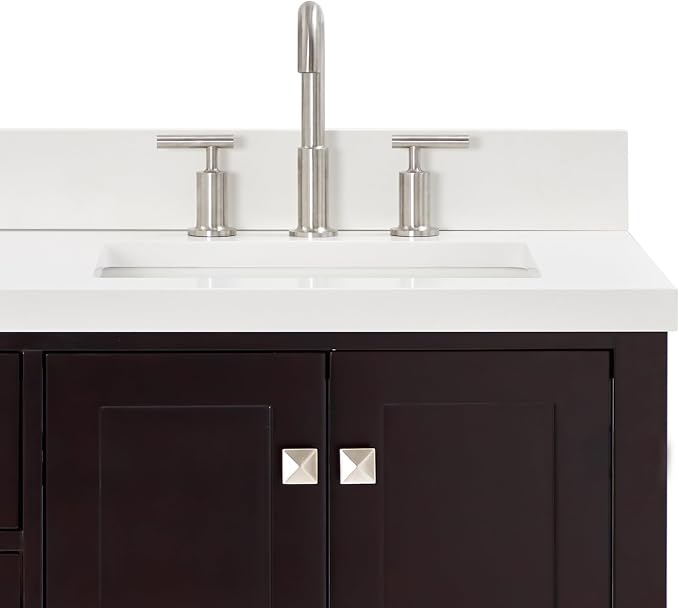 Beckford 66-Inch Espresso Double Bathroom Vanity, 1.5-Inch Edge Pure White Quartz Countertop & Backsplash, 2 Rectangular Undermount Sinks, 4 Soft Closing Doors, 6 Dovetail Drawers, Brushed Nickel