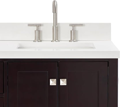 Beckford 66-Inch Espresso Double Bathroom Vanity, 1.5-Inch Edge Pure White Quartz Countertop & Backsplash, 2 Rectangular Undermount Sinks, 4 Soft Closing Doors, 6 Dovetail Drawers, Brushed Nickel