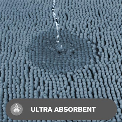 Bathroom Runner Rug 24 x 60 Inch – Extra Large Long Bath Mat | Absorbent and Washable Thick Chenille Bath Rug Non-Slip Runner Rug for Bathroom Floor, Shower, Sink(Blue)