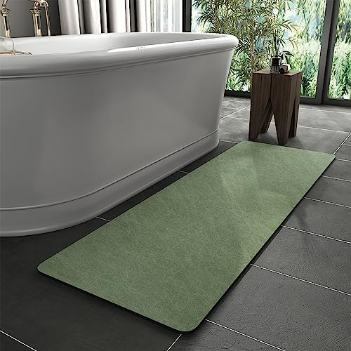 MontVoo -Bath Mat Rug-Rubber Backing Non Slip Quick Dry Absorbent Thin Bathroom Rugs Fit Under Door-Faux Suede Surface Bathroom Floor Mats-Shower Rug for in Front of Bathtub Shower Sage Green 17"x59"
