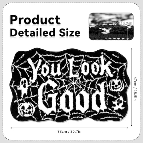 Meetory Halloween Bathroom Rug - Spider Web Bath Mat, Halloween Machine Washable Goth Bath Mat, Non-Slip Rugs, Area Rugs, Gothic Rug for Front Door, Bedroom, Living Home (Black)