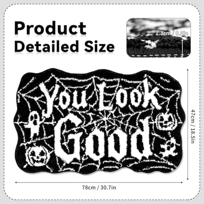 Meetory Halloween Bathroom Rug - Spider Web Bath Mat, Halloween Machine Washable Goth Bath Mat, Non-Slip Rugs, Area Rugs, Gothic Rug for Front Door, Bedroom, Living Home (Black)