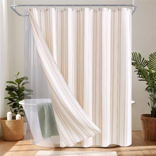 ORTIGIA 3 in 1 Waterproof Shower Curtain PEVA Liner Set 72x72 Inch,Tan