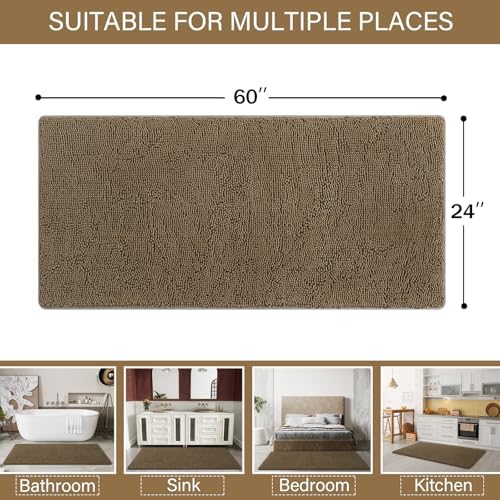 LOCHAS Luxury Bathroom Rug Shaggy Bath Mat 24 x 60 Inch, Tan