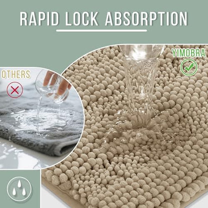 Yimobra Bathroom Rug Mat, Non Slip and Super Absorbent Bath Mat, Machine Washable Quick Dry, Ultra Plush Chenille Shower Rugs for Bathroom Floor Sink Tub and Shower Outside, Camel， 24 x 17