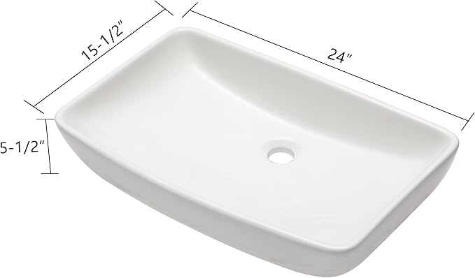 24"x15" Bathroom Vessel Sink Rectangular - White Porcelain Ceramic Rectangle Above Counter Vanity Lavatory Bath Sink Art Basin