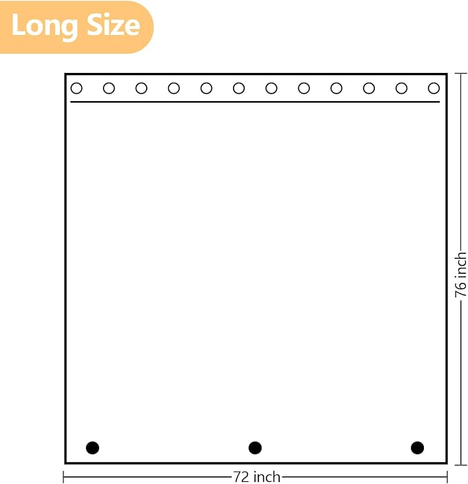 Seenus Extra Long Fabric Shower Curtain Liner Waterproof, 72 x 76 inch Washable Cloth Shower Liner with 3 Weighted Magnets, Neutral White Minimalist Shower Curtain Long