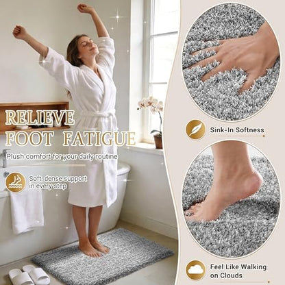 Yimobra Luxury Bathroom Rugs, Fluffy Bath Mats, Non Slip, Water Absorbent Microfiber, Machine Washable, Plush Runner Shower Rugs, Thick Matts for Bathroom Floor&Tub, 56" X 24", Light Gray and White