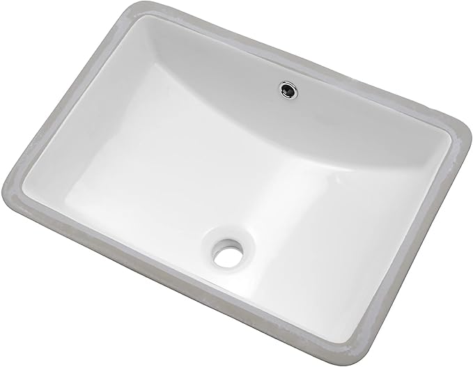 Undermount Bathroom Sink Rectangle 21x14 Inch White Rectangular Porcelain Ceramic Vessel Sink with Overflow, Under Counter Lavatory Vanity
