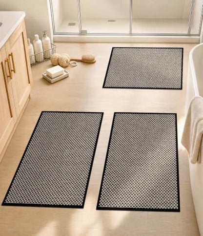 YIHOUSE Black Bathroom Rugs Sets 3 Pieces,Thin Bath Mat Quick Dry