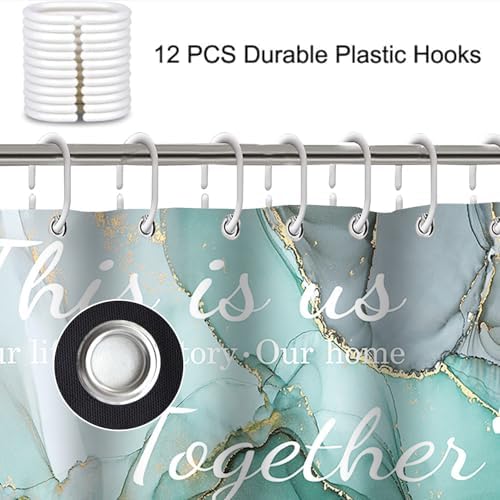 4Pcs Family Marble Shower Curtain Sets with Rugs