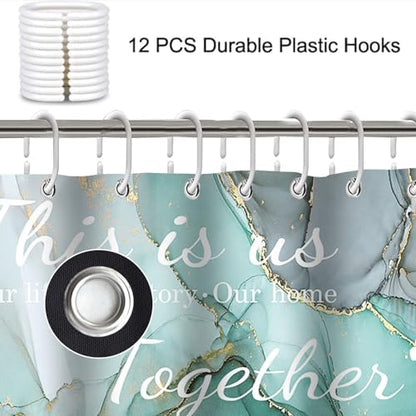 4Pcs Family Marble Shower Curtain Sets with Rugs