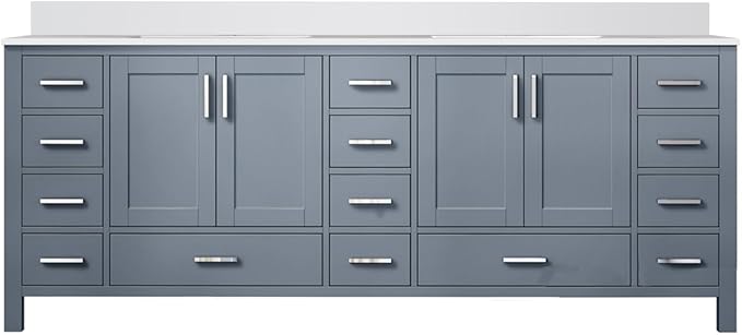 Jacques 84 in. W x 22 in. D Dark Grey Double Bath Vanity and White Quartz Top