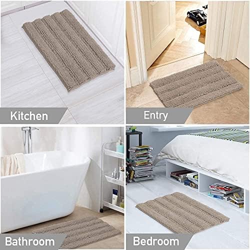 Turquoize Bathroom Rugs Shaggy Chenille Bath Rug Non Slip Thick Shaggy Bath Mats for Bathroom Chenille 1-Piece Bath Mat Set, Soft Super Absorbent Shower Rug Washable Mats, 17"x24", Taupe