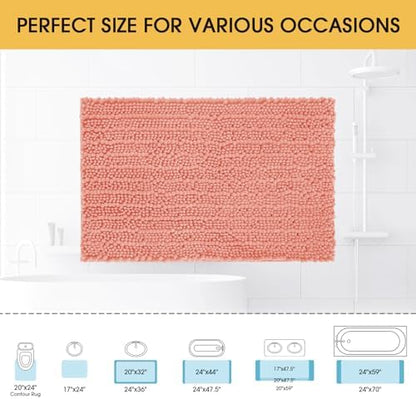ACCUMTEK Upgrade Luxury Coral Bathroom Rug Mat 36"x24", Ultra Soft Thick Absorbent Bath Mats, Non Slip Chenille Toilet Mat for Bathroom, Bedroom, Kitchen, Shower, Tub