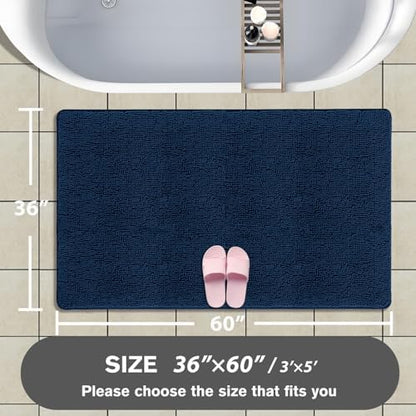 Bathroom Rugs 36 x 60 Inch – Extra Large Bath Mat | Absorbent and Washable Thick Chenille Bath Rugs Non-Slip Runner Rug for Bathroom, Shower, Tub(Navy Blue)