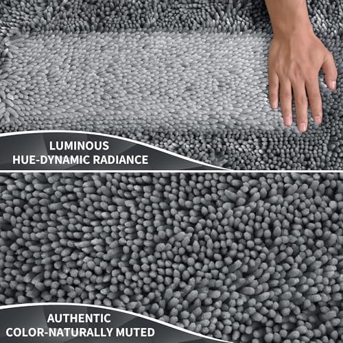 Yimobra Chenille Bathroom Rugs Non Slip, Extra Thick Soft Absorbent Bath Rug 31.5x20 Inch, Machine Washable Quick Dry Bath Mat for Bathroom Floor, Tub and Shower, Home Decor Accessories, Silver