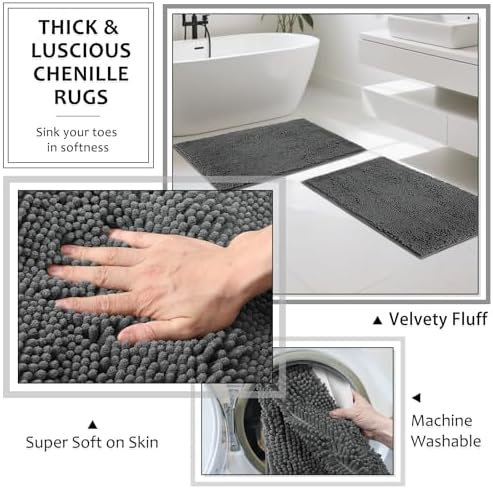 XLHOMO 8-Piece Grey Bathroom Sets with Shower Curtain and Rugs, Resin Bathroom Accessories Sets Complete with Soap Dispenser, Toothbrush Holder, Tumbler & Apothecary Jars Bathroom Essentials