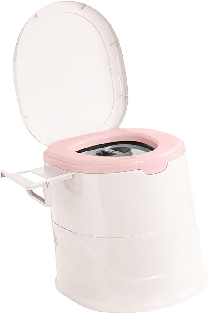 Portable Toilet for Camping, Indoor Outdoor Commode with 2 Detachable Inner Bucket, Removable Paper Holder, Toilet Brush, Travel Toilets for Camping, Hiking, Boat, Van, Emergency Use (Pink)