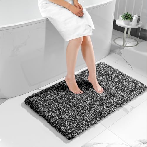 Yimobra Black and White Bathroom Rugs, Luxury Fluffy Bath Mats, Non Slip, Water Absorbent Microfiber, Machine Washable, Plush Runner Carpet Shower Rugs, Thick Matts for Bathroom Floor&Tub, 44" X 24"
