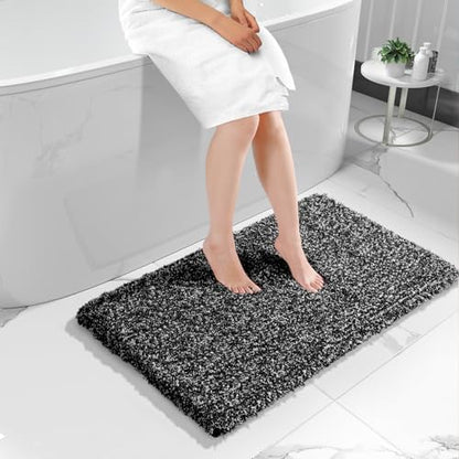 Yimobra Black and White Bathroom Rugs, Luxury Fluffy Bath Mats, Non Slip, Water Absorbent Microfiber, Machine Washable, Plush Runner Carpet Shower Rugs, Thick Matts for Bathroom Floor&Tub, 44" X 24"