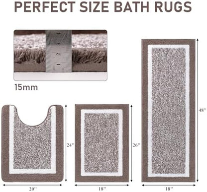 Pauwer Bathroom Rugs 3 Piece Set, Non Slip Washable Bath Mat, Coffee