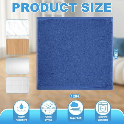Washcloths Set, 12-Pack Cotton Wash Cloths, 12x12 Inch Blue