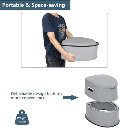 VINGLI Portable Detachable Camping Toilet | Splash-Proof Commode with Odor-Seal Lid | Compact Sanitation Solution for RV, Emergency, Outdoor Use, Grey