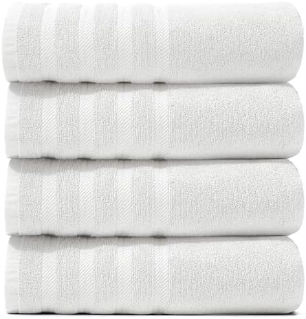 Hearth & Harbor Bath Towels for Bathroom - 100% Ring Spun Cotton Luxury Bathroom Towels - Soft & Highly Absorbent 4 Bath Towels, White