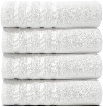 Hearth & Harbor Bath Towels for Bathroom - 100% Ring Spun Cotton Luxury Bathroom Towels - Soft & Highly Absorbent 4 Bath Towels, White