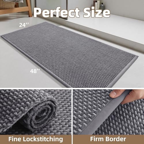 PADOOR-Bath Mat Runner-Super Absorbent Chenille Bathroom Mats-Rubber Backed Bath Mats for Bathroom Non Slip, Easy Clean Bathroom Runner Rugs Front of Bathtub,Shower Room,Sink-24×48
