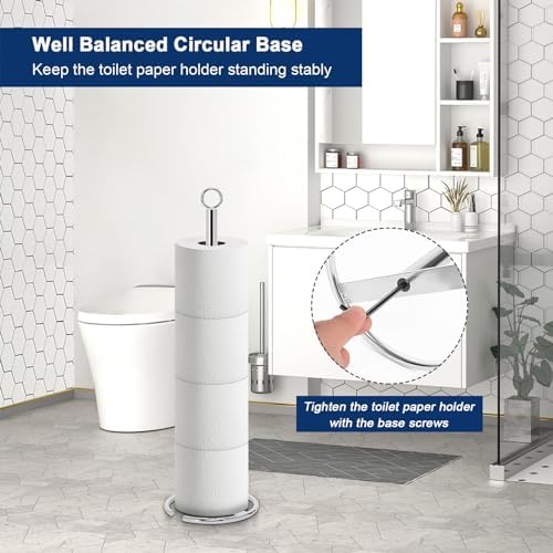 NearMoon Bath Toilet Paper Holder Stand, Freestanding Tissue Paper Storage with Reserve, Space Toilet 4 Rolls Holder for Bathroom/Kitchen Countertop-All Metal (2 Pack, Chrome Finish)