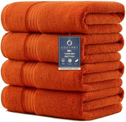 COZYART Luxury Bath Towels 4 PCS, 27x54 650 GSM Turkish Cotton Burnt Orange