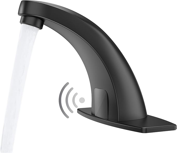 Touchless Bathroom Sink Faucets, Greenspring Automatic Faucet Bathroom Commercial Motion Sensor Faucet Battery or Plug-in Powered with Control Box and Temperature Mixer, Black