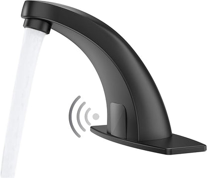Touchless Bathroom Sink Faucets, Greenspring Automatic Faucet Bathroom Commercial Motion Sensor Faucet Battery or Plug-in Powered with Control Box and Temperature Mixer, Black