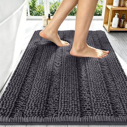 Smiry Thick Chenille Bathroom Runner Rugs 59x20, Soft Bath Mat, Dark Grey