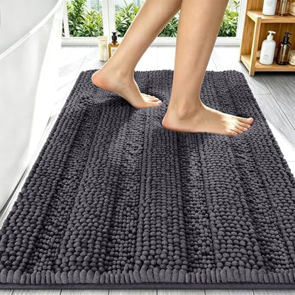 Smiry Thick Chenille Bathroom Runner Rugs 59x20, Soft Bath Mat, Dark Grey