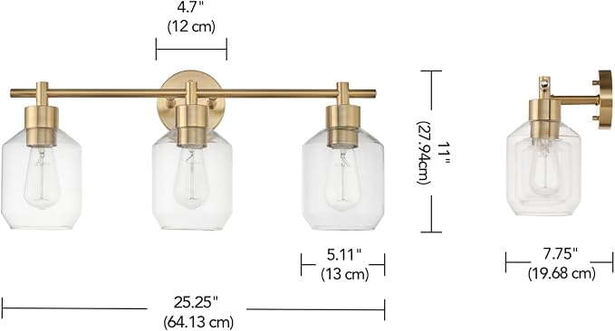 Globe Electric 51638 3-Light Vanity All-in-One Bathroom Set, 5 Piece Gold Finish