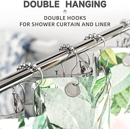 Bathway Shower Curtain Hooks Chrome Shower Curtain Rings Rust Proof, Smooth Glide Double Shower Curtain Hooks, 12Pcs Shower Curtain Hangers, Shower Hooks for Shower Curtain Bathroom Shower Rod Hooks