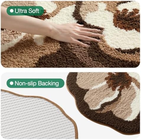 LUMI Flower Bathroom Rug, Absorbent Non Slip Bath Mat, 20x32, Brown Flower