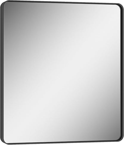Keonjinn 32 x 36 Inch Black Bathroom Mirror, Tempered Glass Vanity Mirror | Sandblasted Finish, Matte Black Mirror, Anti-Rust, Seamless Aluminum Frame, Rounded Rectangle, French Cleat Mount, Home Décor