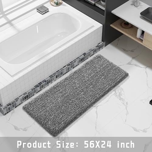 Yimobra Luxury Bathroom Rugs, Fluffy Bath Mats, Non Slip, Water Absorbent Microfiber, Machine Washable, Plush Runner Shower Rug, Thick Mat for Bathroom Floor/Tub, 56" X 24", Light Gray and Black Gray